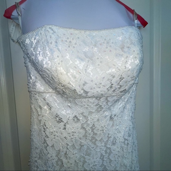 David’s Bridal Galina S8551 Allover Beaded Lace Sheath Empire Waist Strapeless - Picture 5 of 17